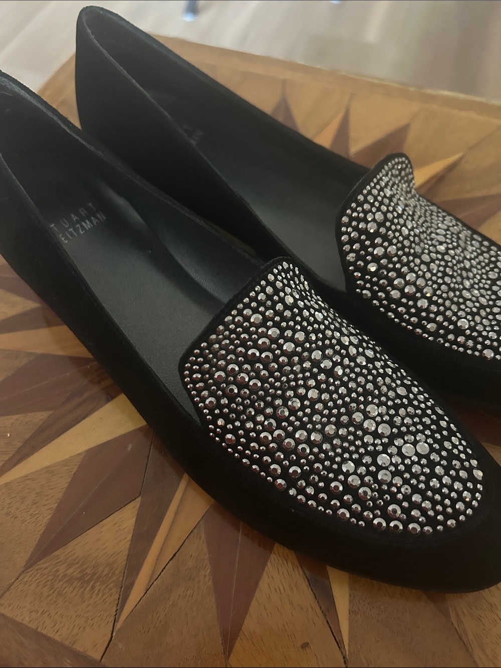 Stuart Weitzman Black Suede Crystal-Embellished Loafers “Studsalot” Size 6-1/2 N